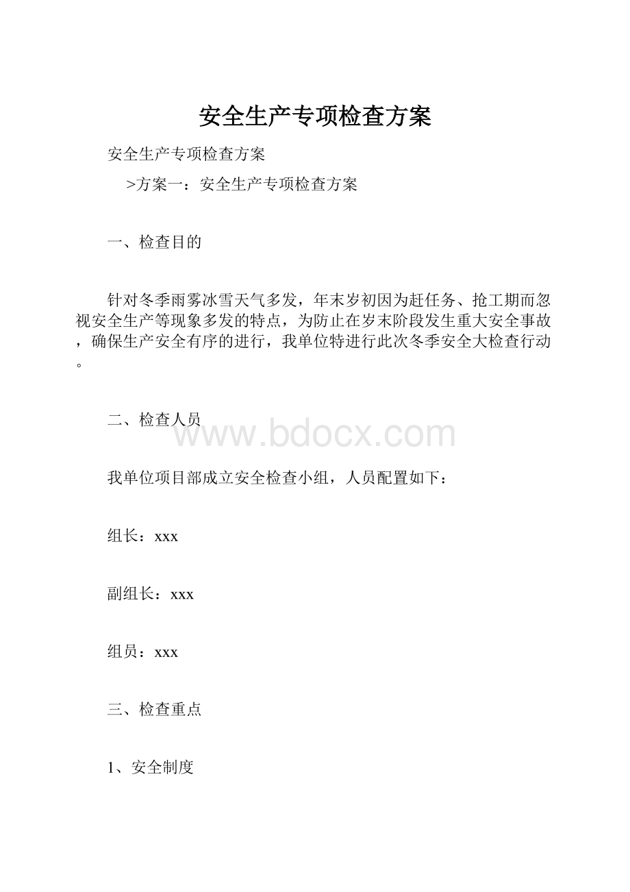 安全生产专项检查方案Word格式文档下载.docx