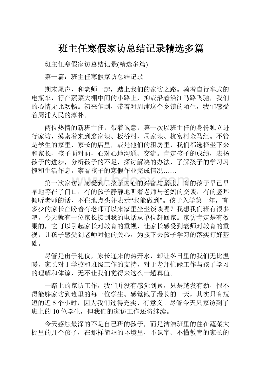 班主任寒假家访总结记录精选多篇.docx