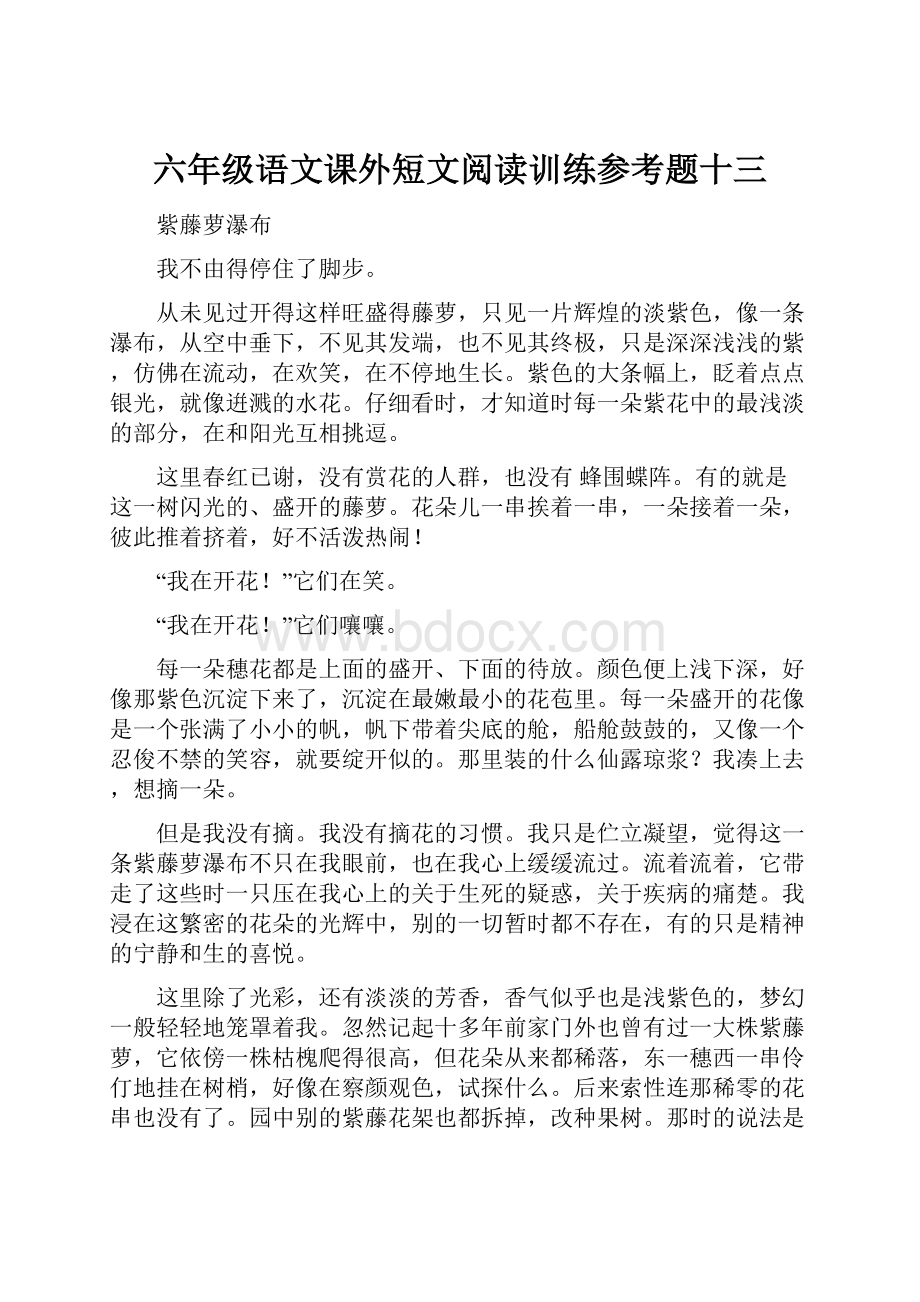 六年级语文课外短文阅读训练参考题十三文档格式.docx