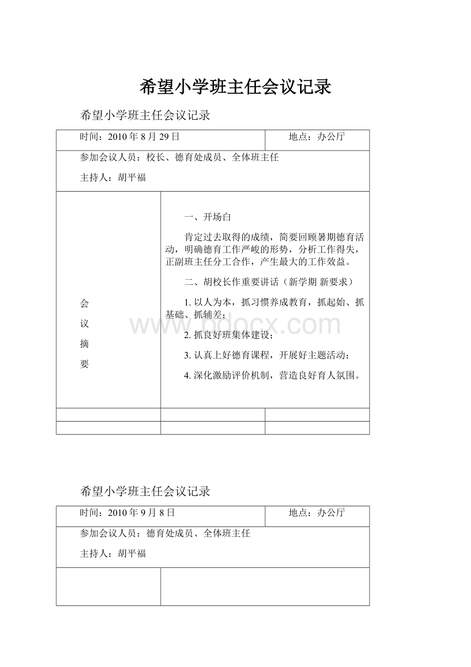 希望小学班主任会议记录.docx