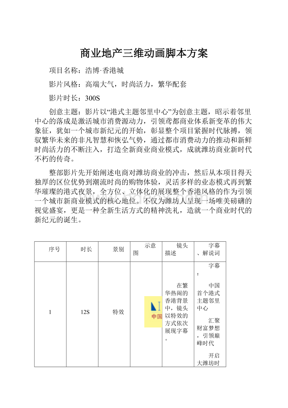 商业地产三维动画脚本方案Word文档格式.docx_第1页