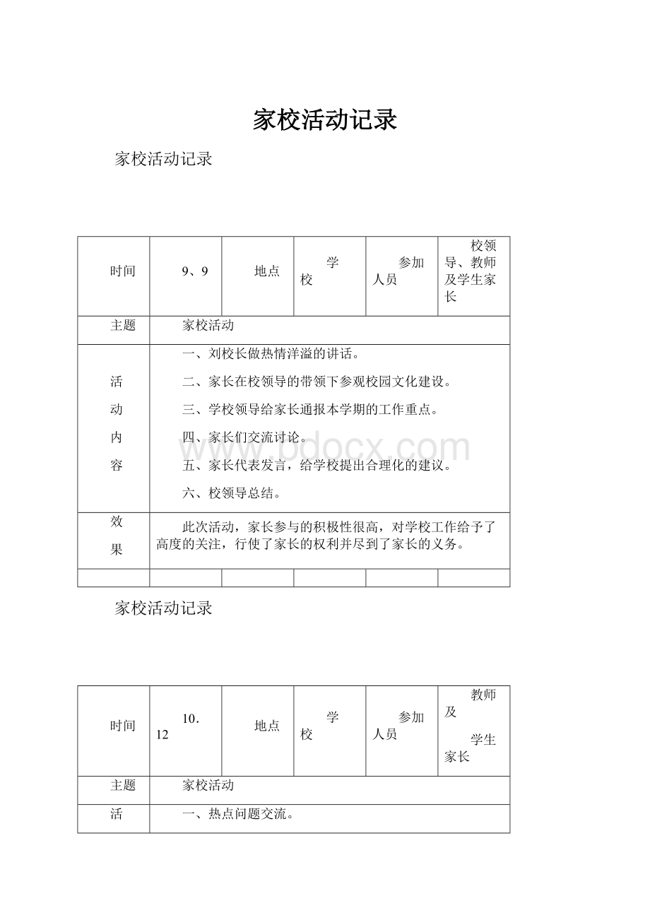 家校活动记录文档格式.docx