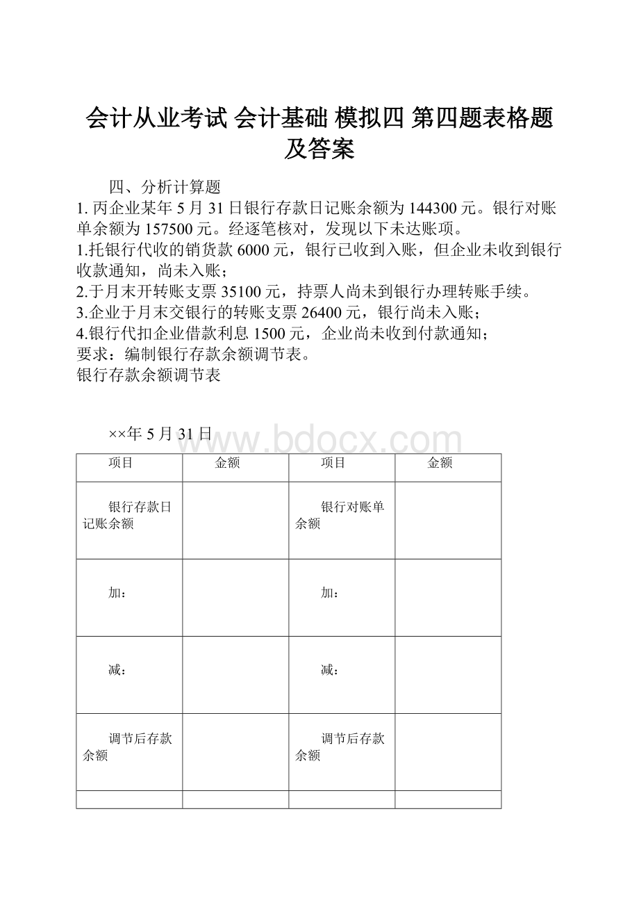 会计从业考试 会计基础模拟四第四题表格题及答案.docx_第1页