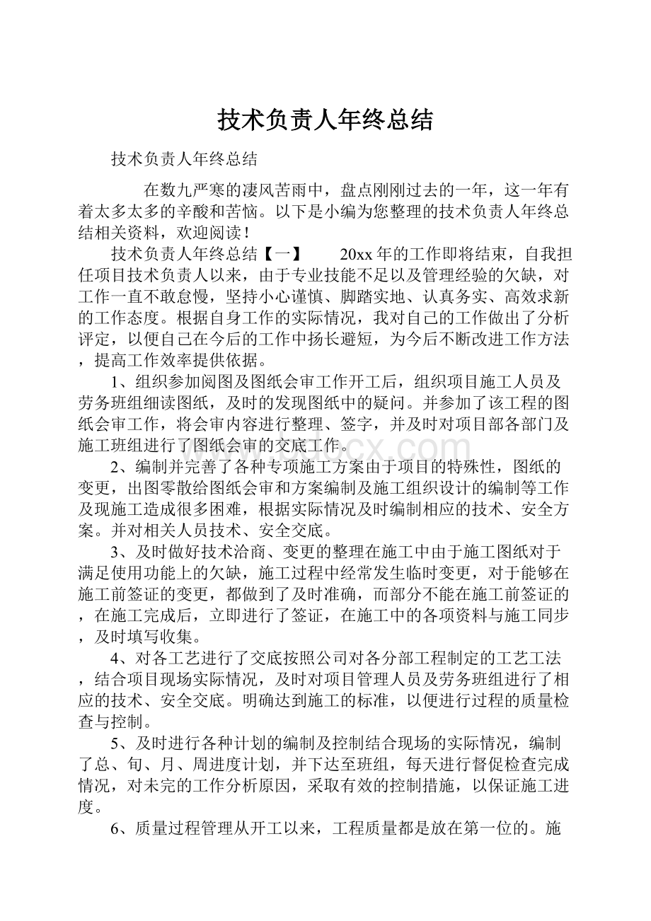 技术负责人年终总结Word文档下载推荐.docx