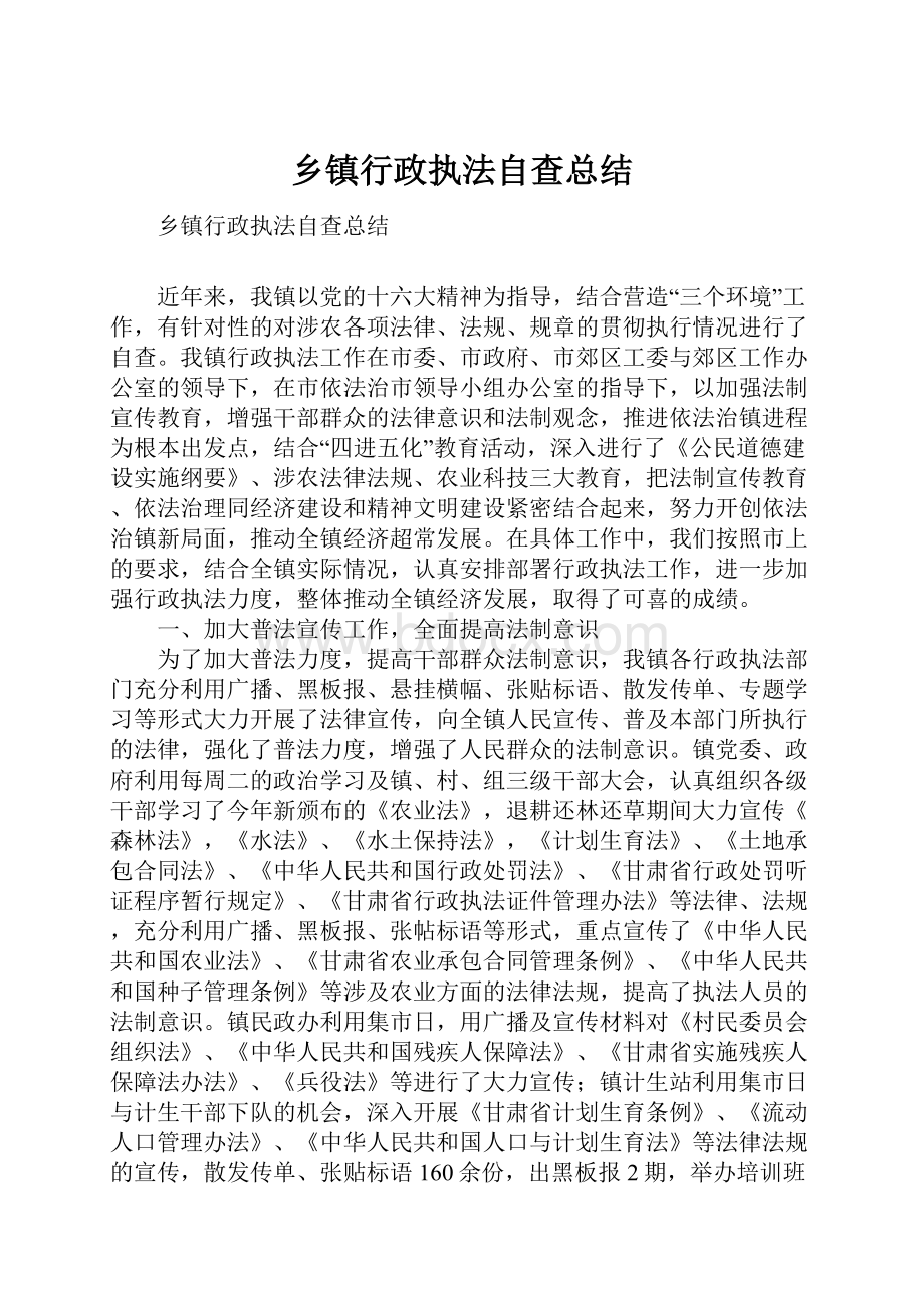 乡镇行政执法自查总结.docx_第1页