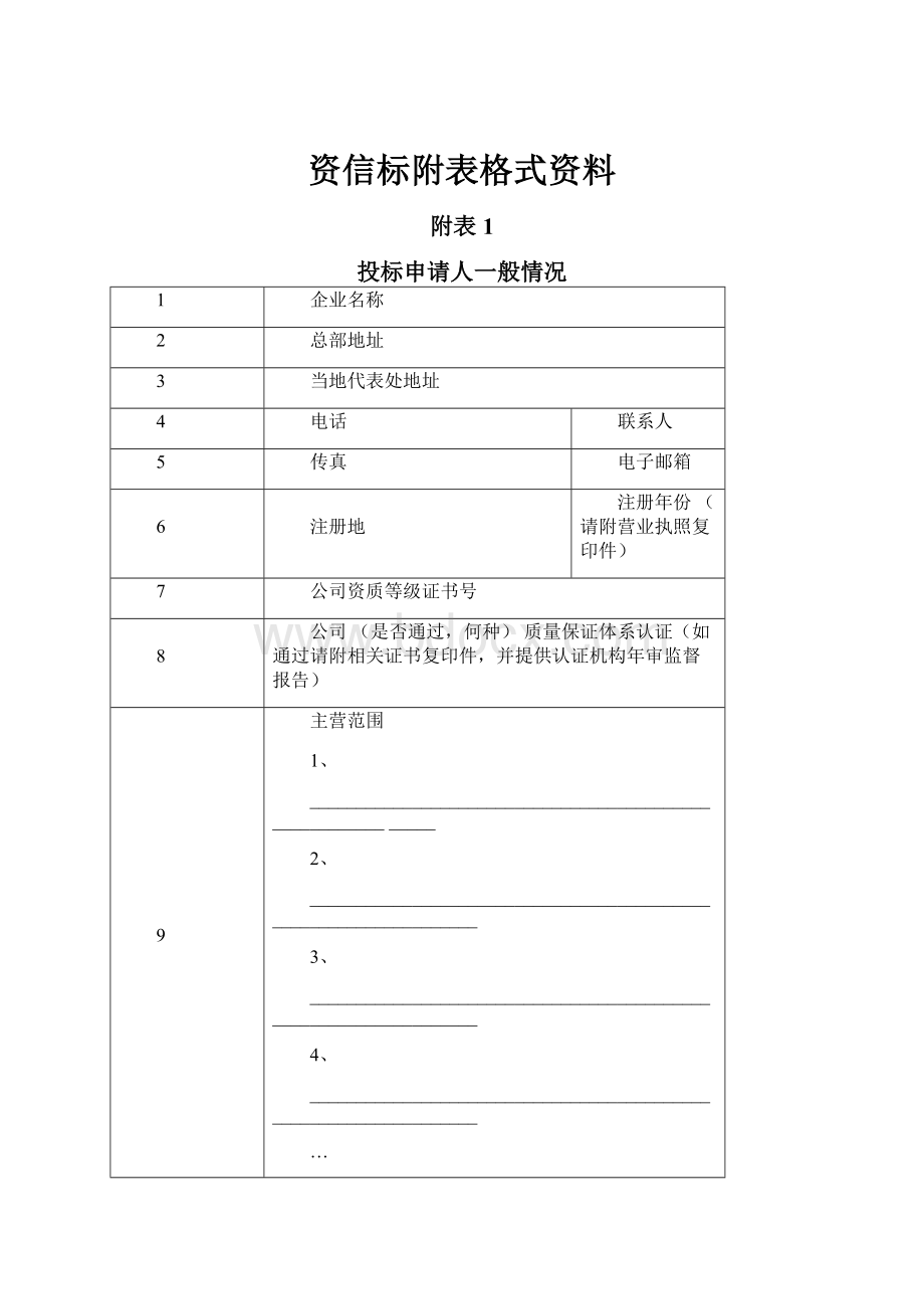 资信标附表格式资料.docx