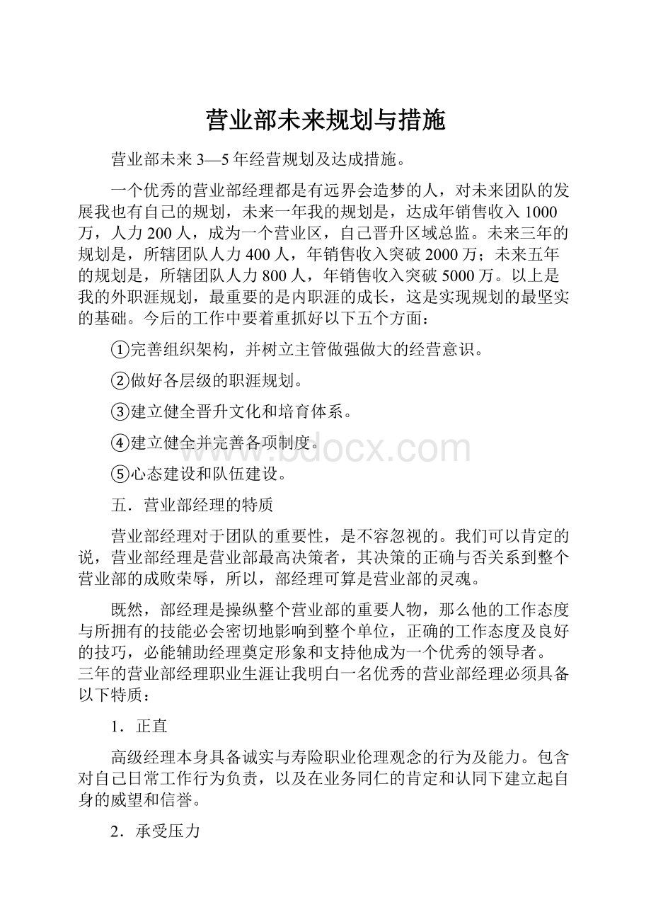 营业部未来规划与措施Word格式文档下载.docx