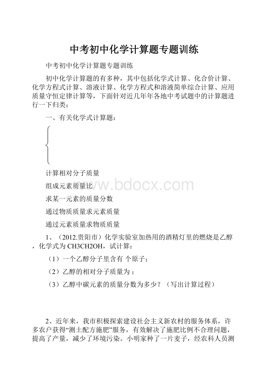 中考初中化学计算题专题训练Word下载.docx