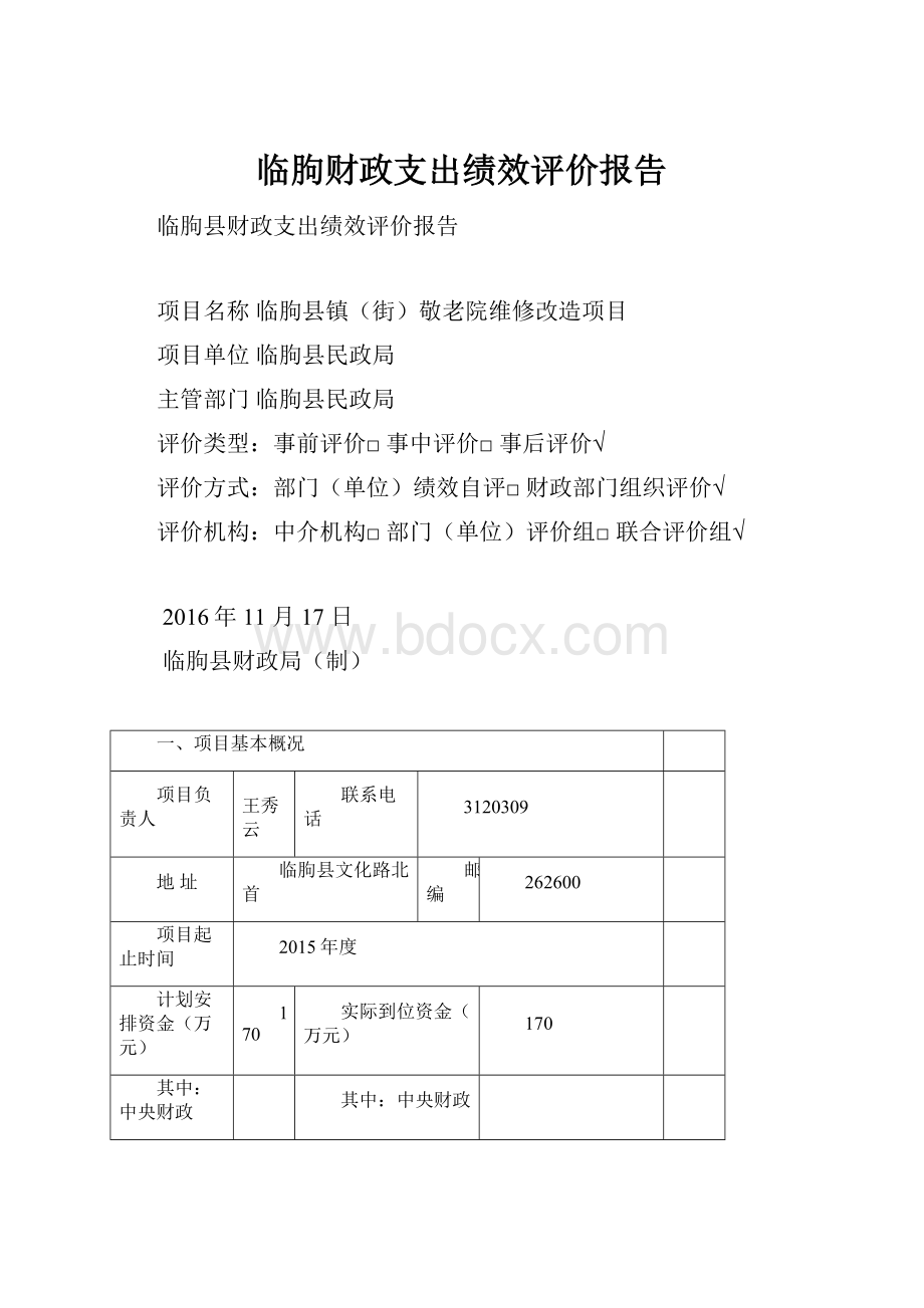 临朐财政支出绩效评价报告文档格式.docx_第1页