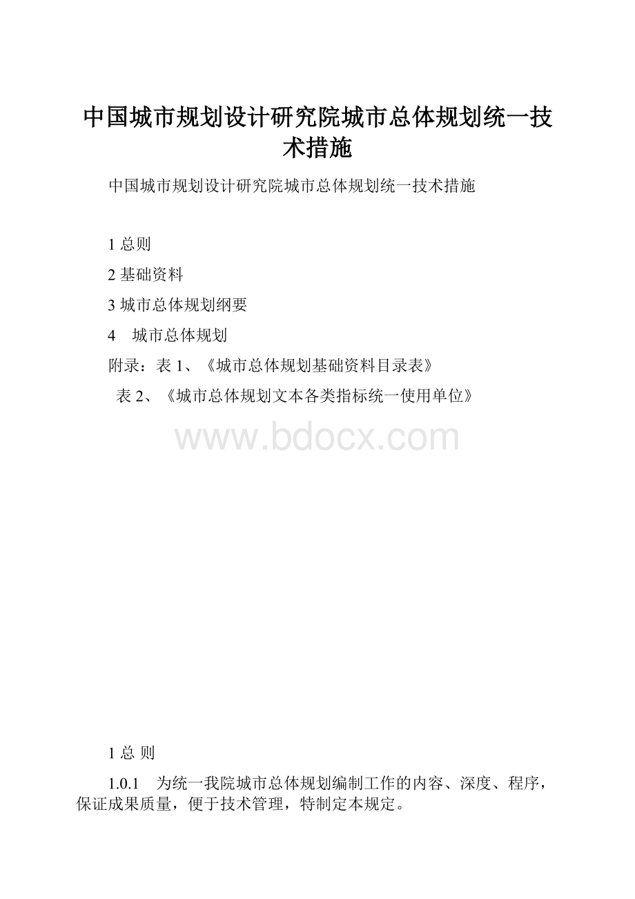 中国城市规划设计研究院城市总体规划统一技术措施文档格式.docx