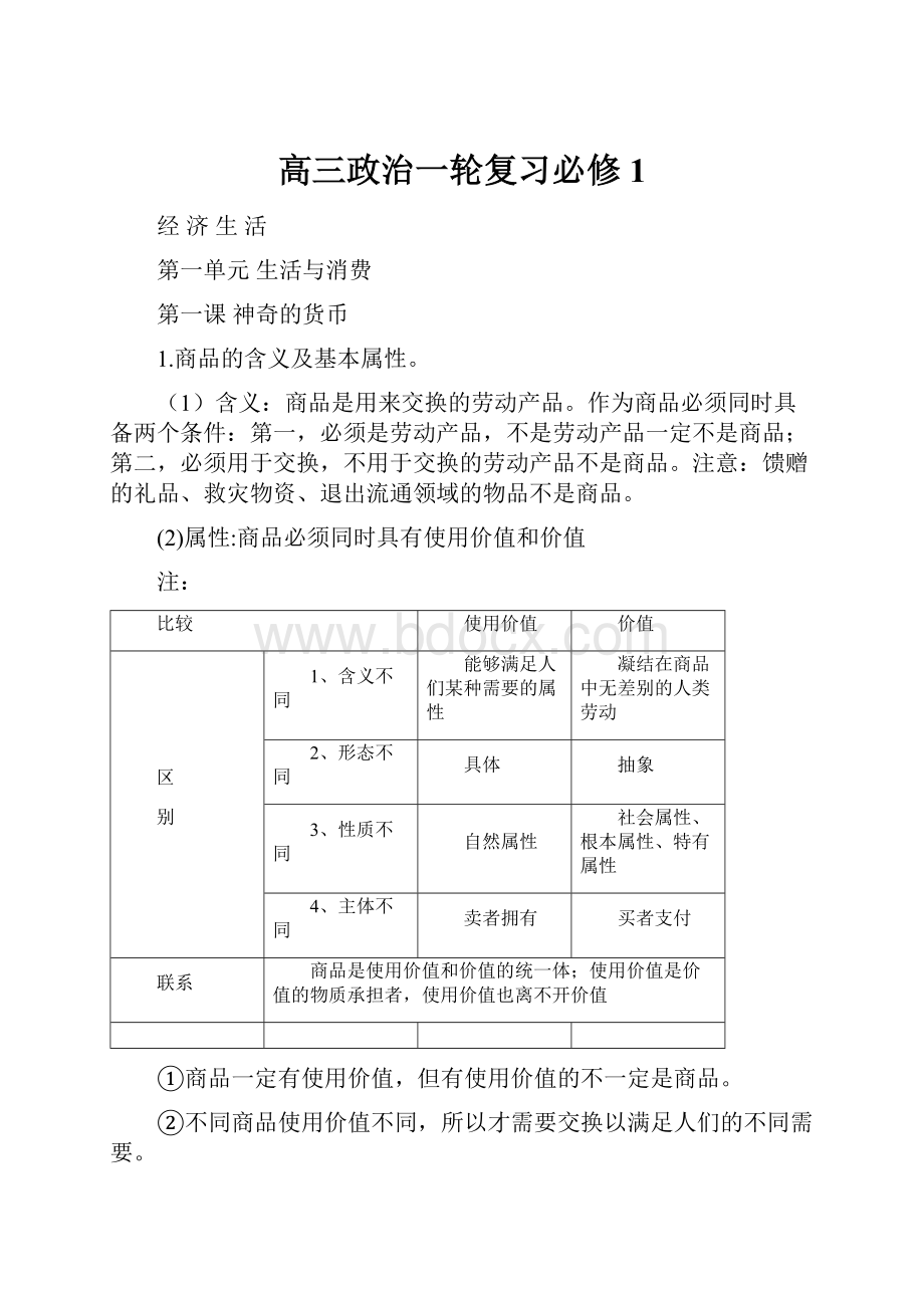 高三政治一轮复习必修1.docx