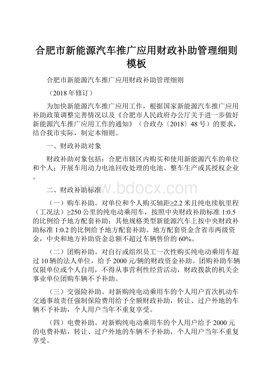 合肥市新能源汽车推广应用财政补助管理细则模板文档格式.docx_第1页