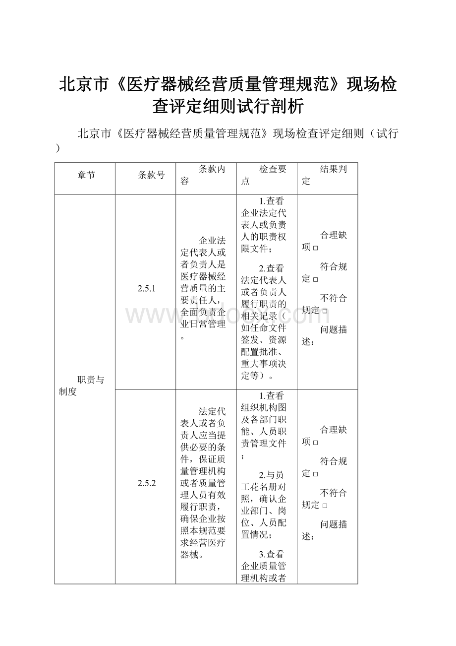 北京市《医疗器械经营质量管理规范》现场检查评定细则试行剖析.docx