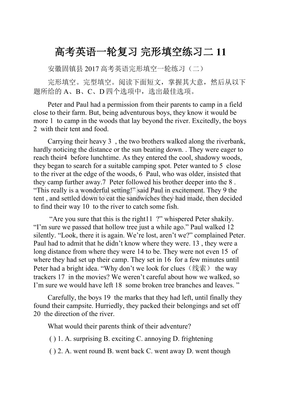 高考英语一轮复习 完形填空练习二11.docx