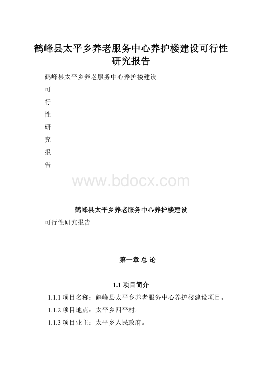 鹤峰县太平乡养老服务中心养护楼建设可行性研究报告.docx