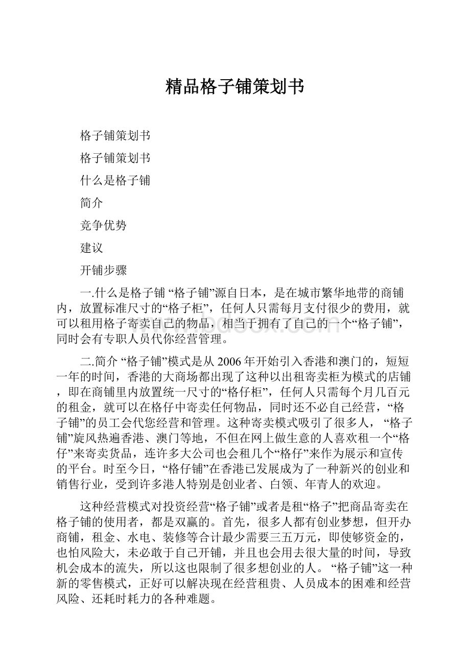 精品格子铺策划书.docx