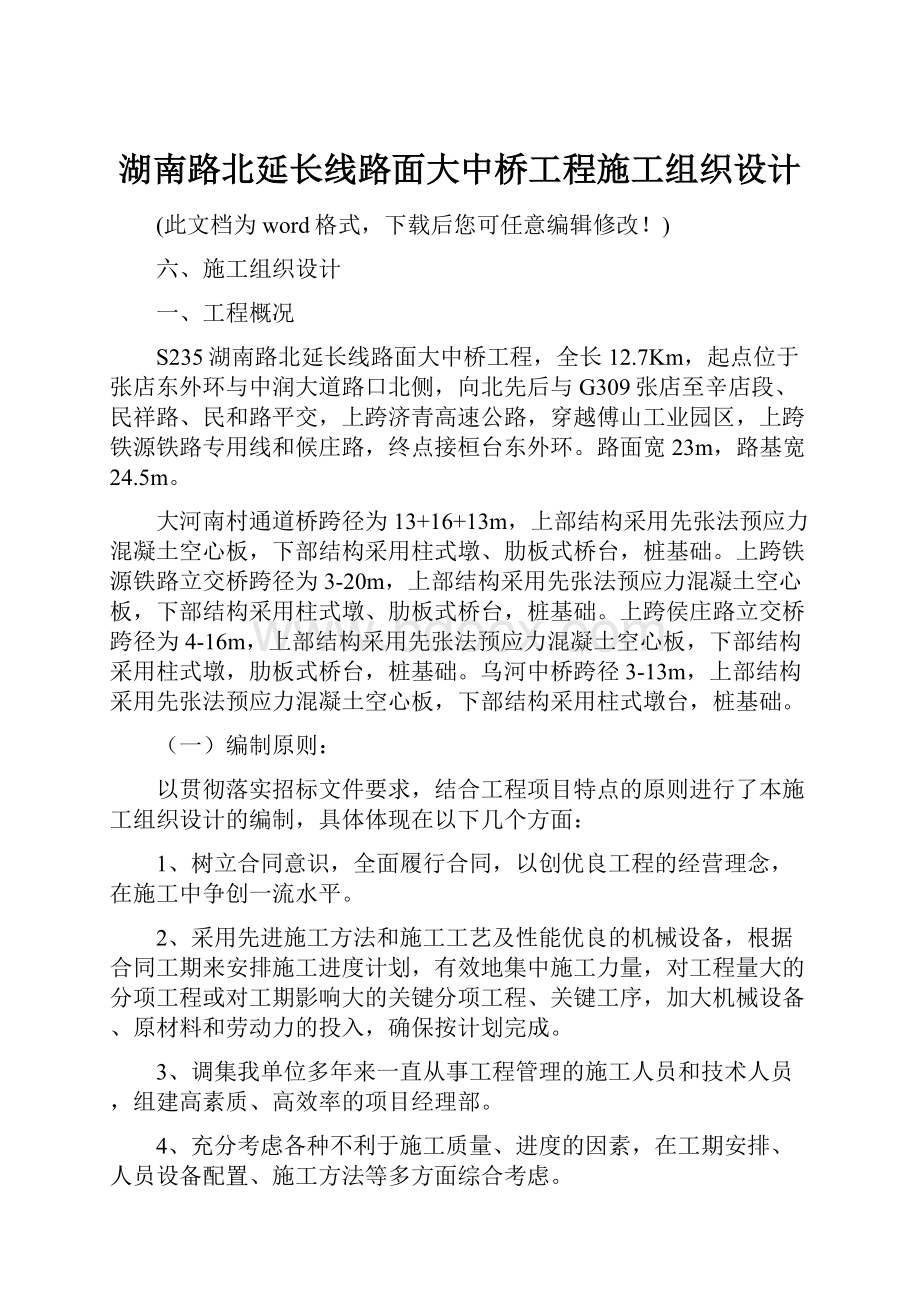 湖南路北延长线路面大中桥工程施工组织设计.docx