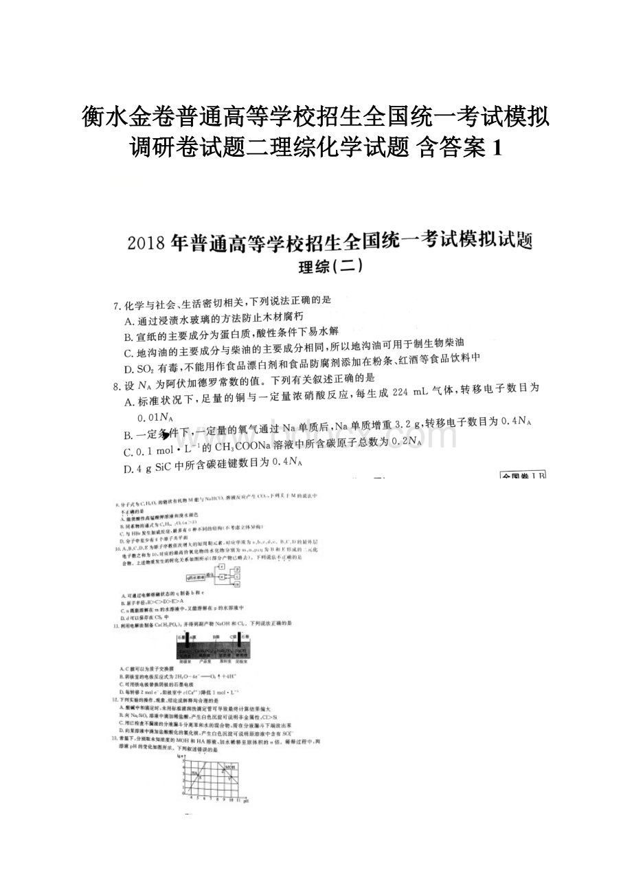 衡水金卷普通高等学校招生全国统一考试模拟调研卷试题二理综化学试题 含答案1Word格式文档下载.docx