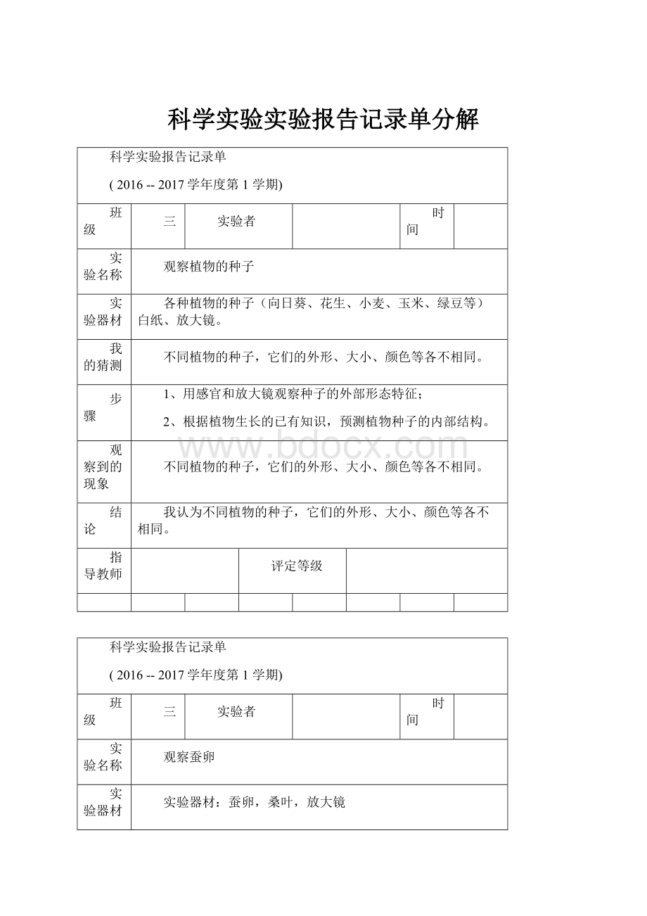 科学实验实验报告记录单分解Word格式.docx_第1页