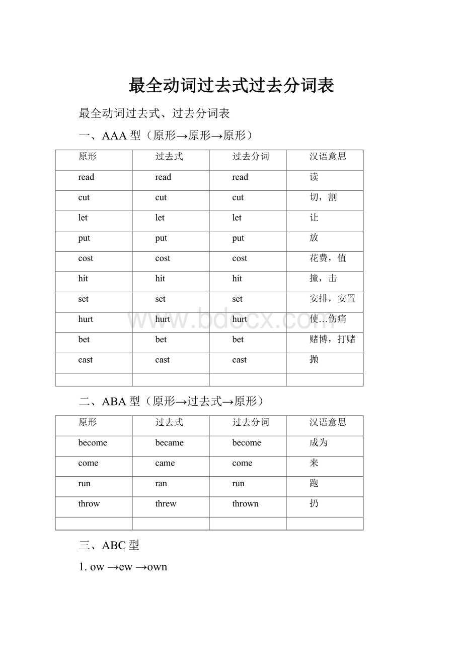 最全动词过去式过去分词表Word格式文档下载.docx