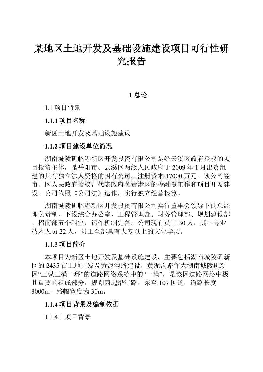 某地区土地开发及基础设施建设项目可行性研究报告Word文档下载推荐.docx_第1页