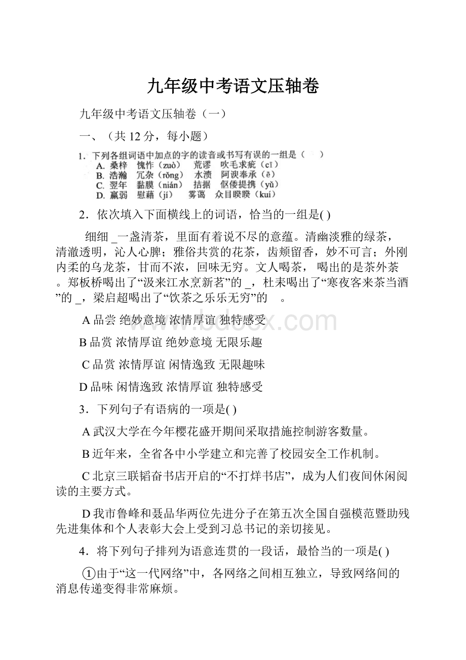 九年级中考语文压轴卷Word文档下载推荐.docx