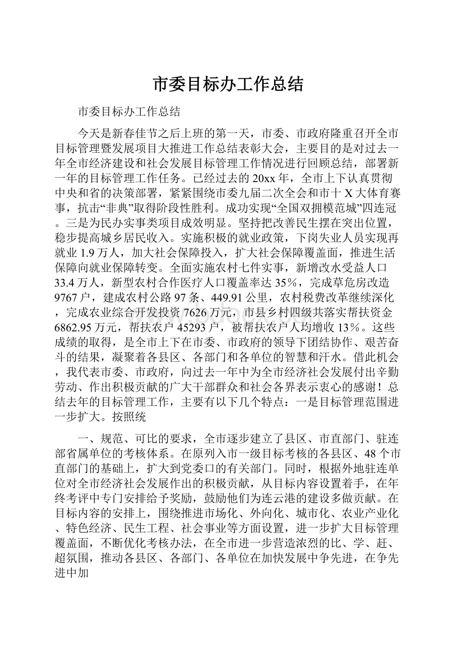 市委目标办工作总结Word文档下载推荐.docx