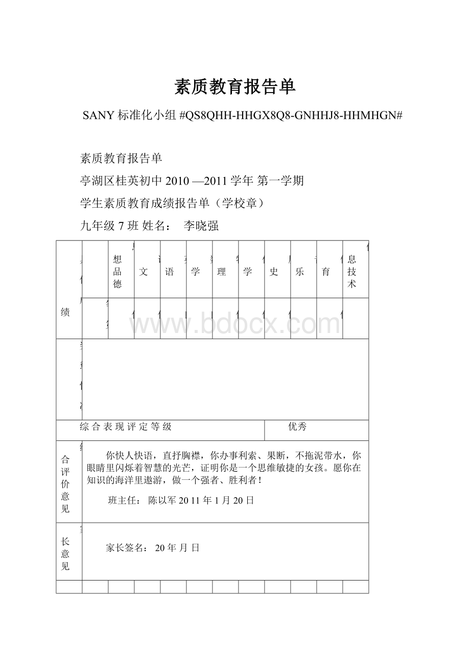 素质教育报告单文档格式.docx_第1页