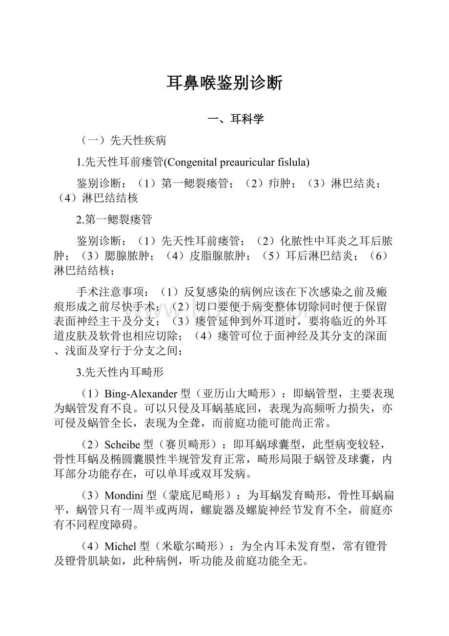 耳鼻喉鉴别诊断Word文件下载.docx