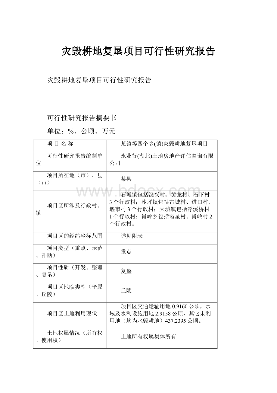 灾毁耕地复垦项目可行性研究报告Word文档下载推荐.docx