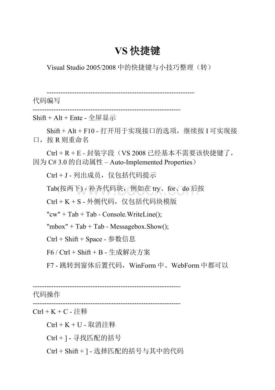 VS快捷键Word格式.docx