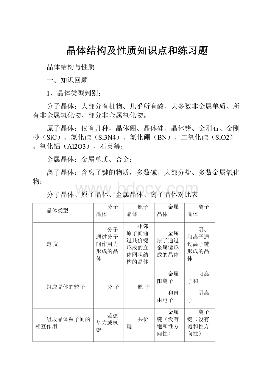 晶体结构及性质知识点和练习题Word下载.docx