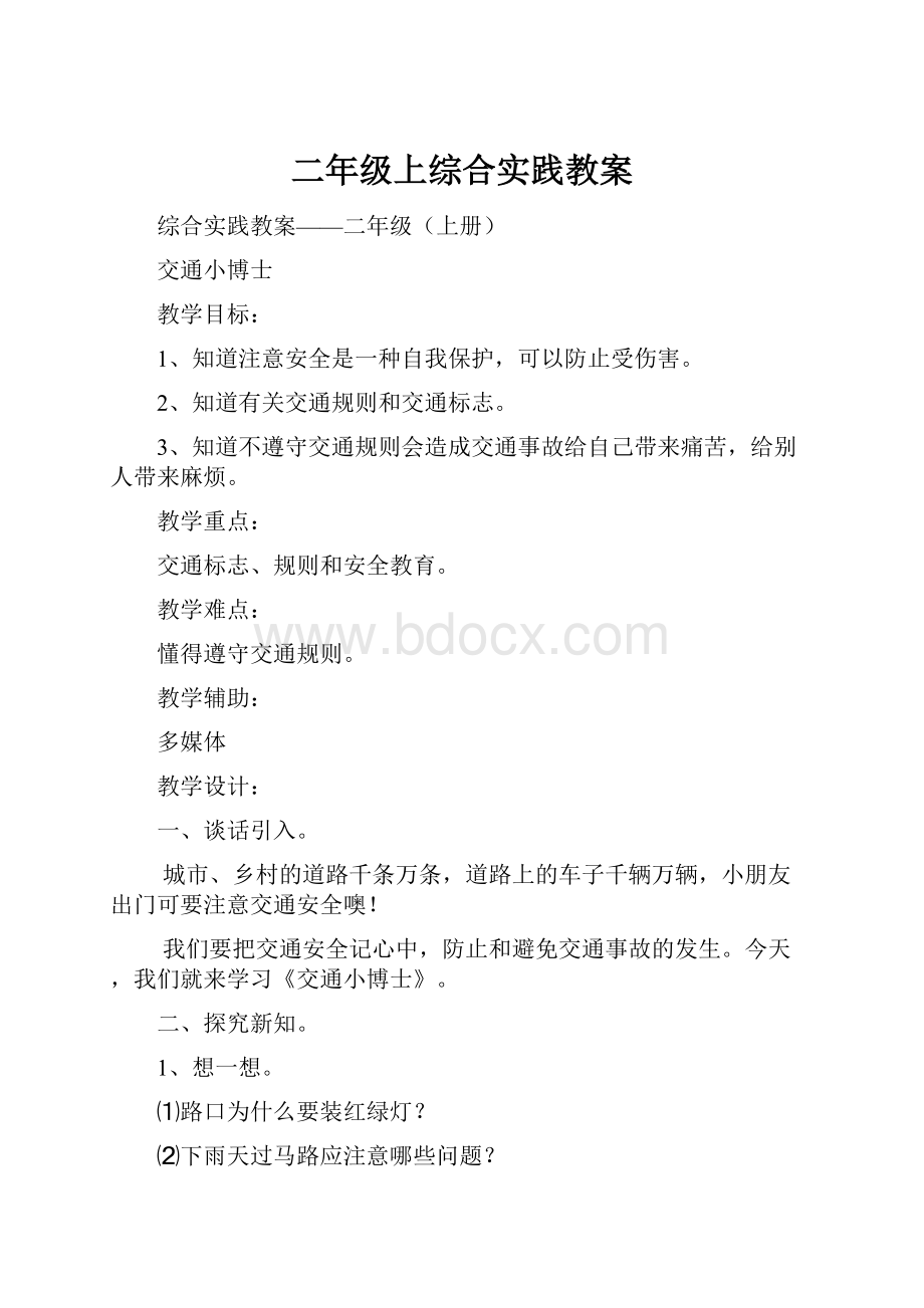 二年级上综合实践教案Word格式.docx