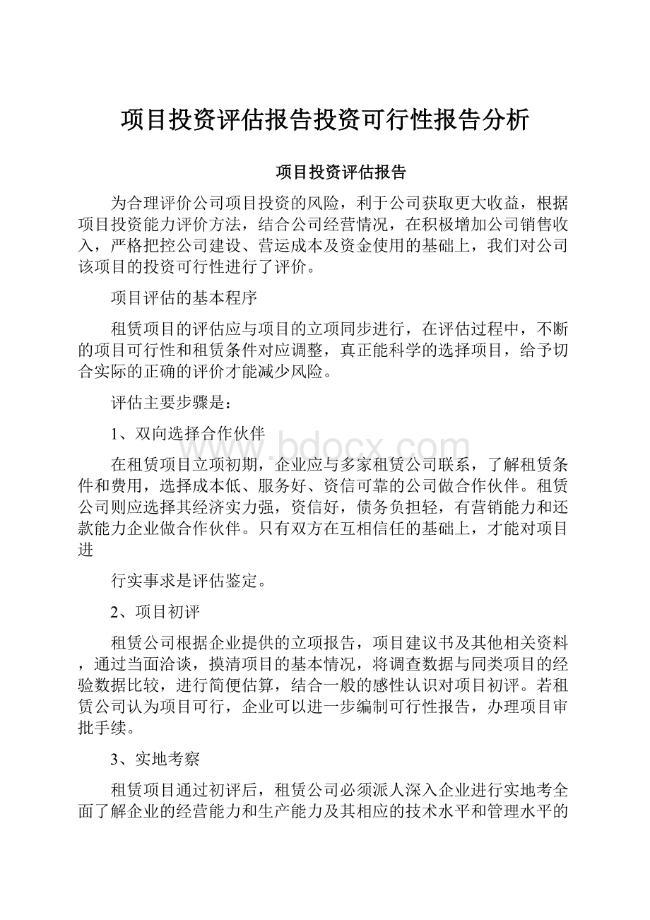 项目投资评估报告投资可行性报告分析.docx