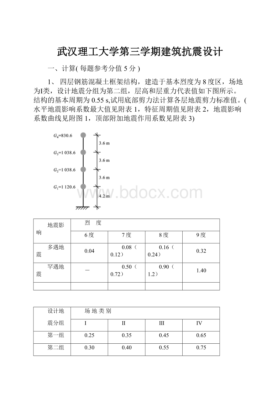 武汉理工大学第三学期建筑抗震设计.docx_第1页