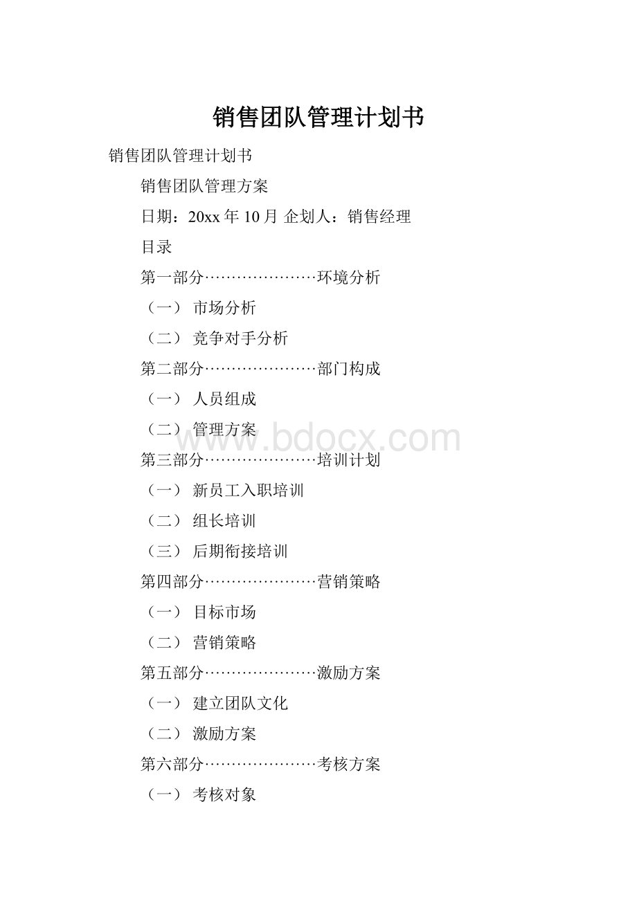 销售团队管理计划书.docx_第1页