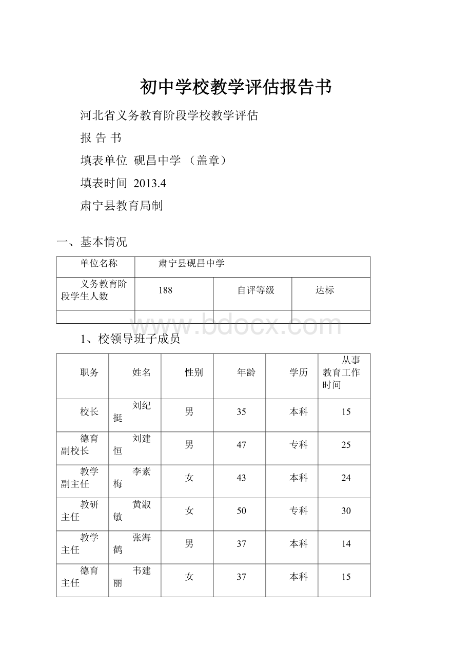 初中学校教学评估报告书Word下载.docx