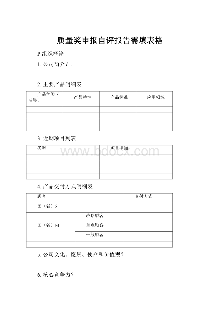 质量奖申报自评报告需填表格.docx