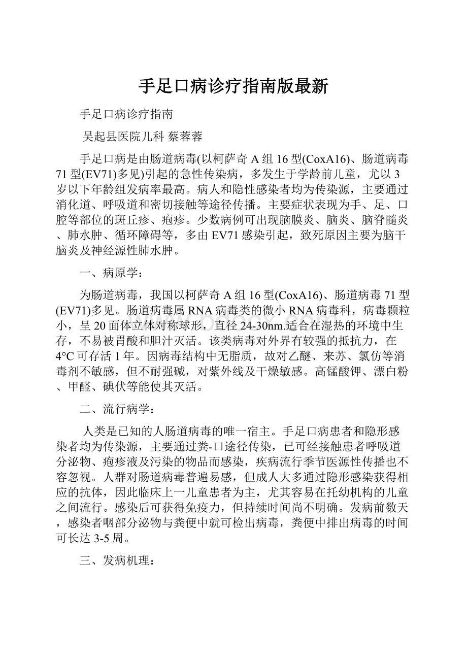 手足口病诊疗指南版最新Word下载.docx