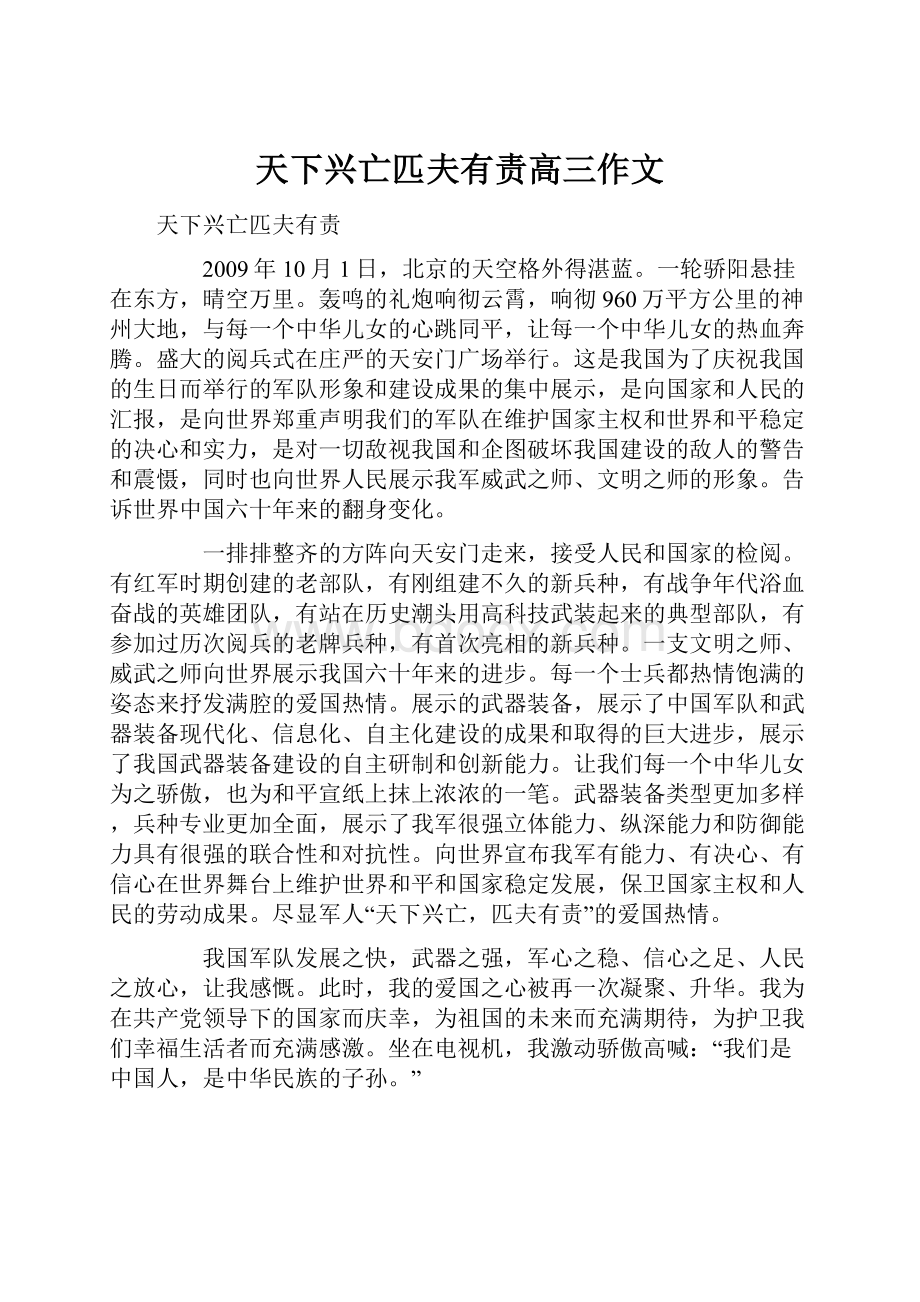 天下兴亡匹夫有责高三作文Word文件下载.docx_第1页