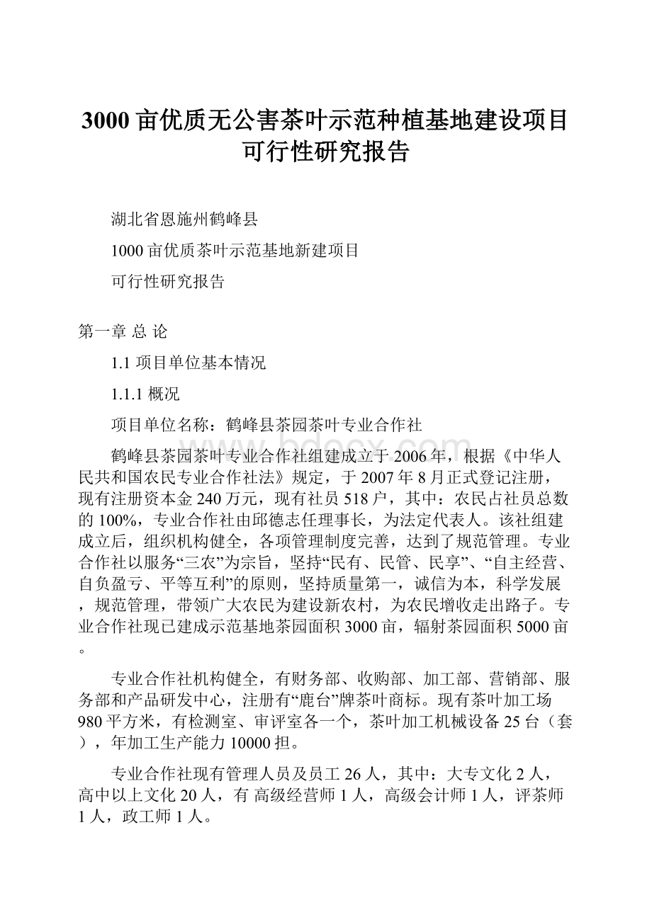 3000亩优质无公害茶叶示范种植基地建设项目可行性研究报告文档格式.docx