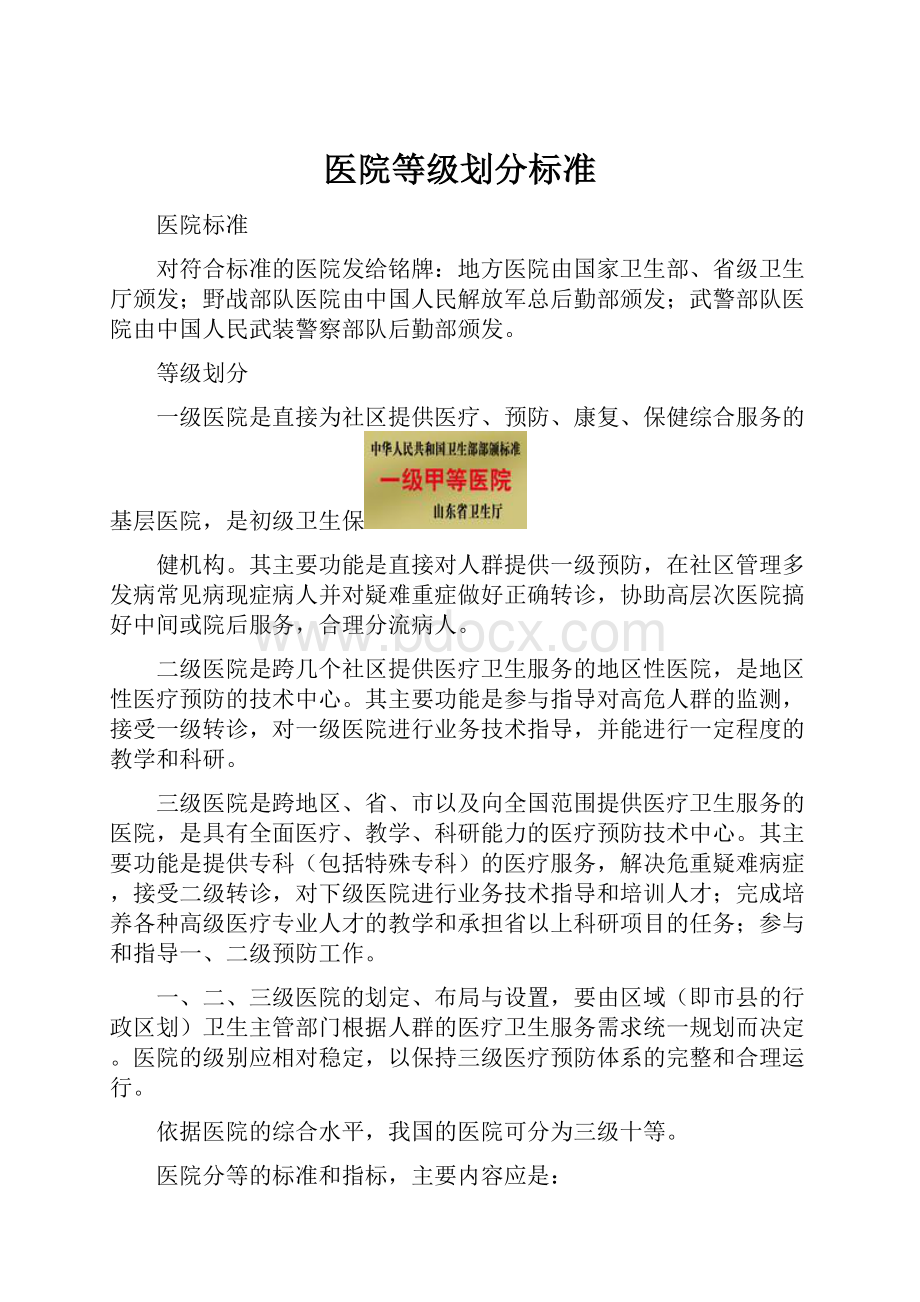 医院等级划分标准Word格式.docx