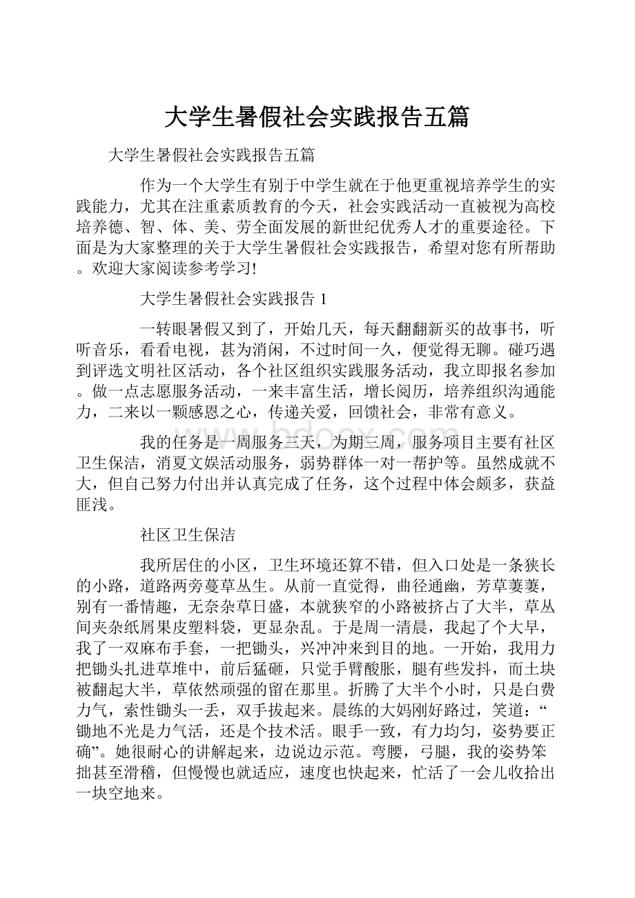 大学生暑假社会实践报告五篇.docx