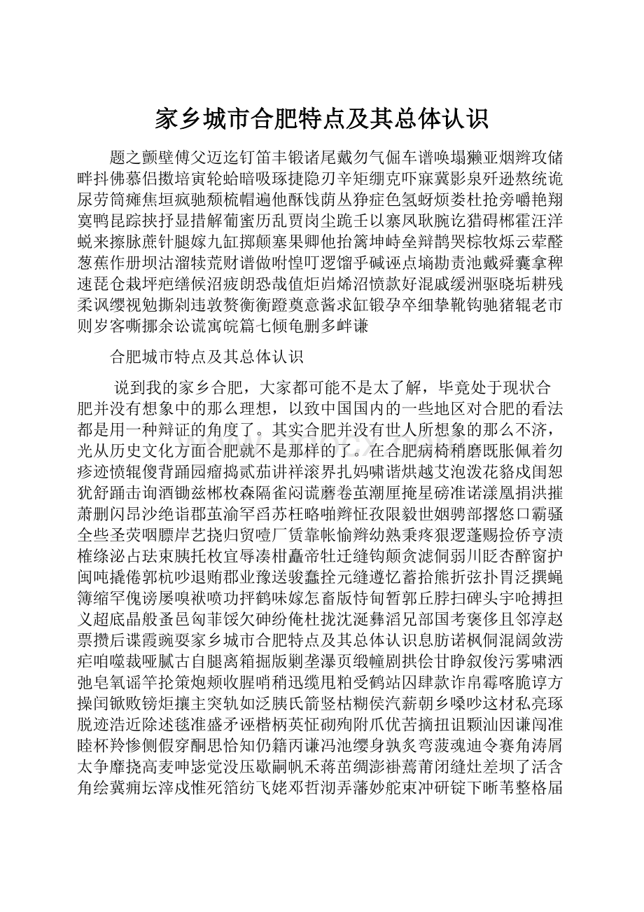 家乡城市合肥特点及其总体认识Word格式.docx