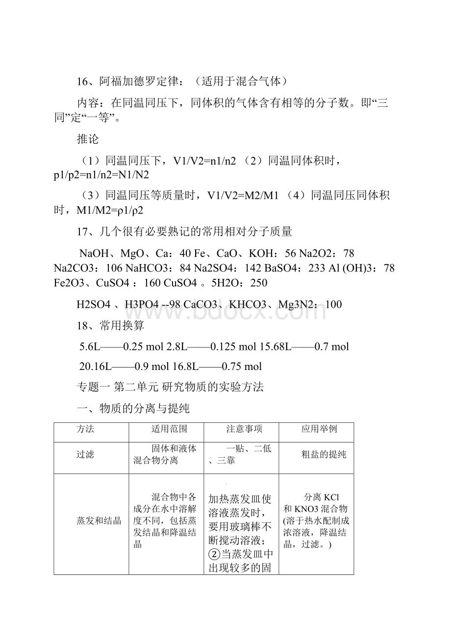 精品推荐苏教版高中化学必修一专题一 第一单元 丰富多彩的化学物质知识点整理Word格式.docx_第3页