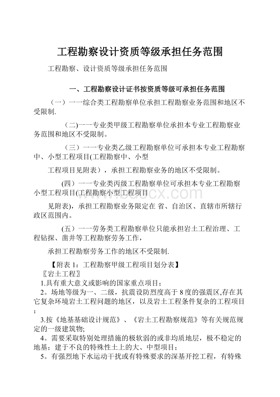 工程勘察设计资质等级承担任务范围Word格式.docx_第1页