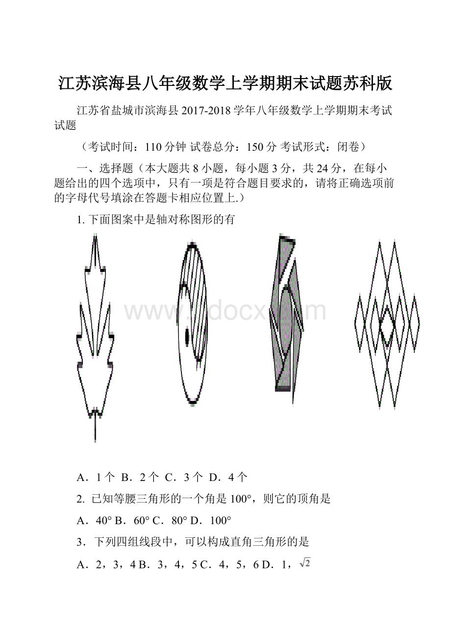 江苏滨海县八年级数学上学期期末试题苏科版文档格式.docx