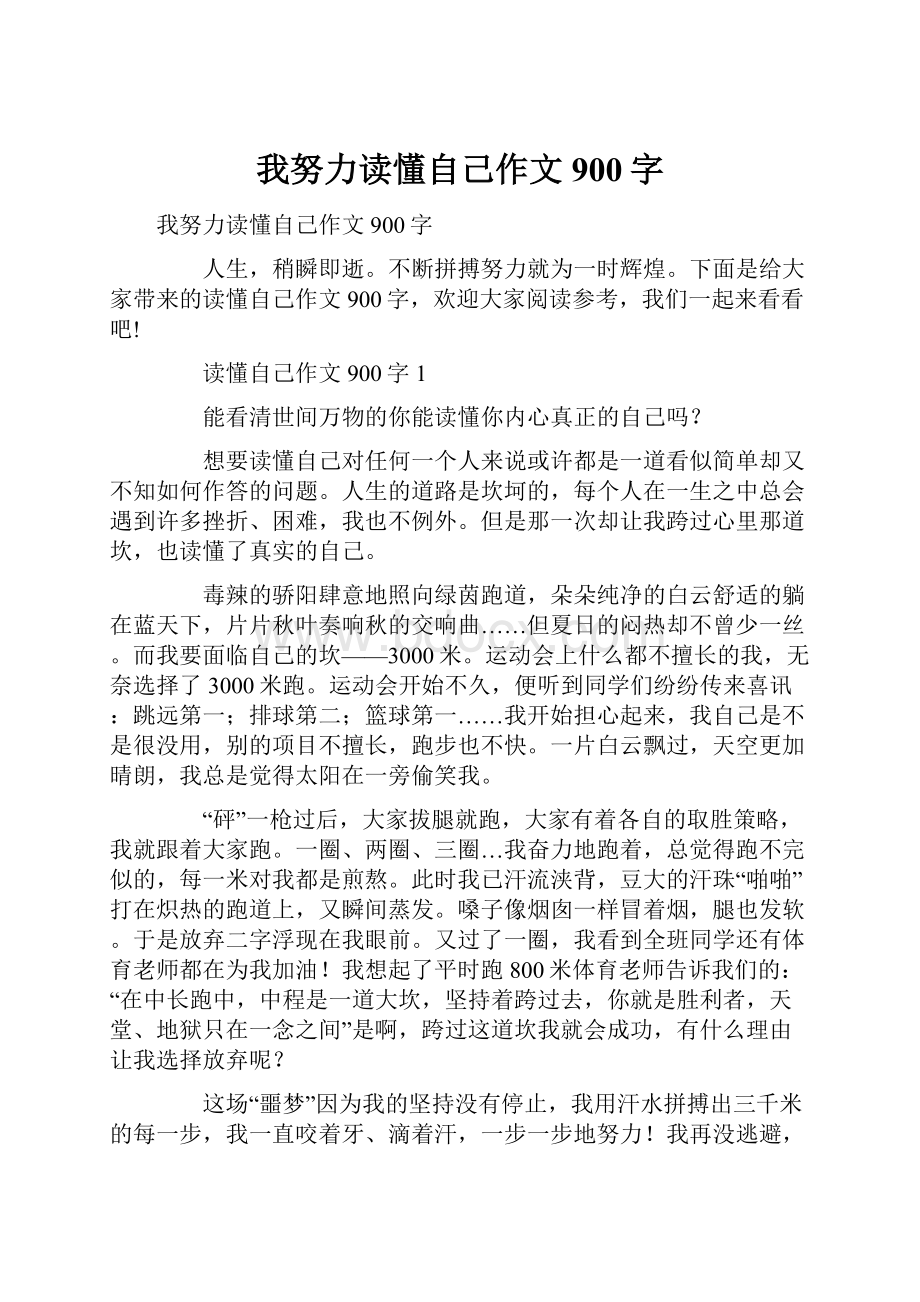 我努力读懂自己作文900字.docx_第1页