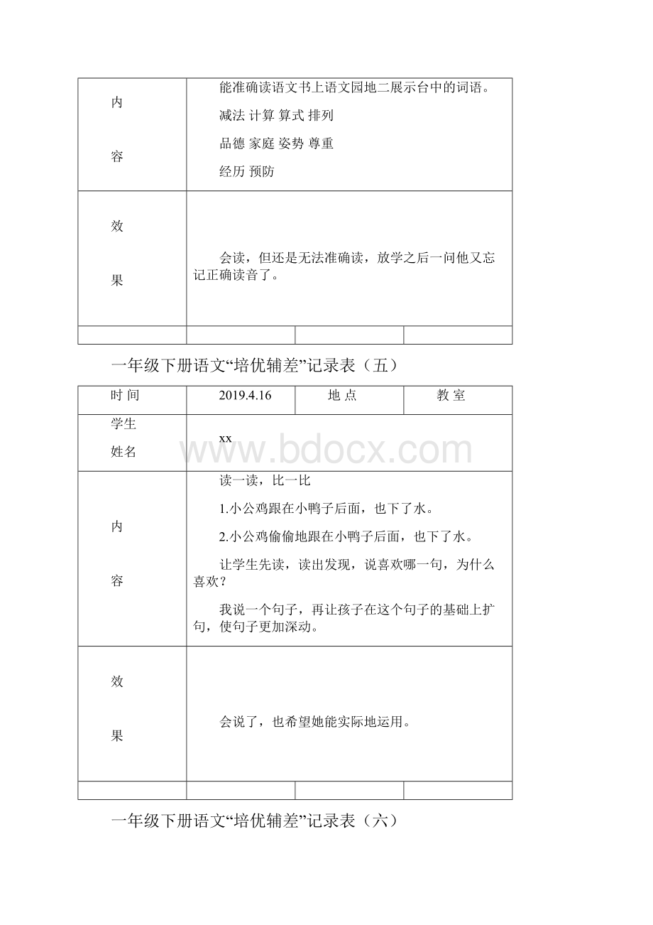 一年级语文下册培优辅差记录表十二篇.docx_第3页