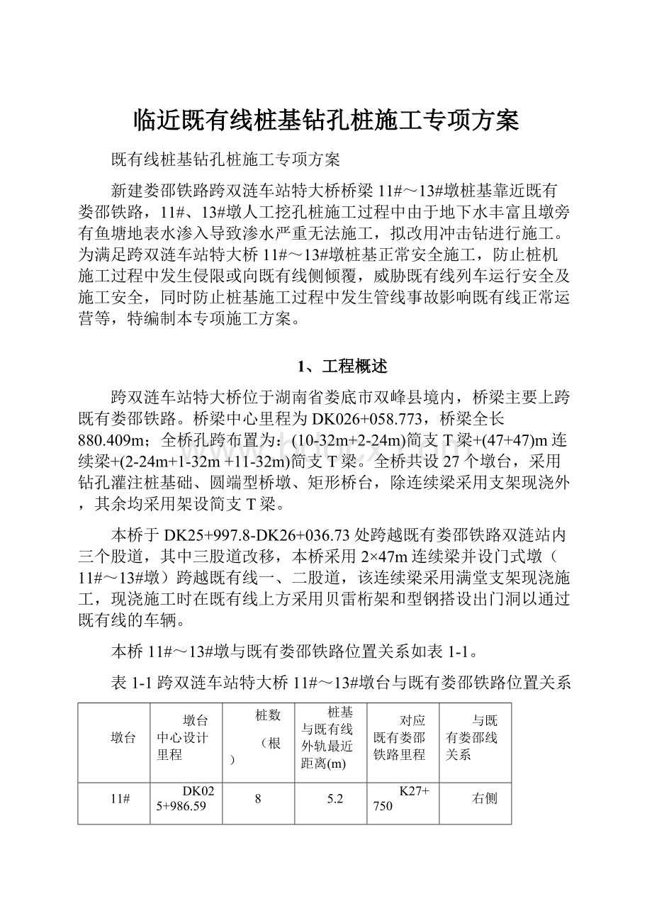 临近既有线桩基钻孔桩施工专项方案Word文档下载推荐.docx